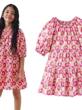 ZARA Girls Pink Floral Tiered Dress Size 13-14